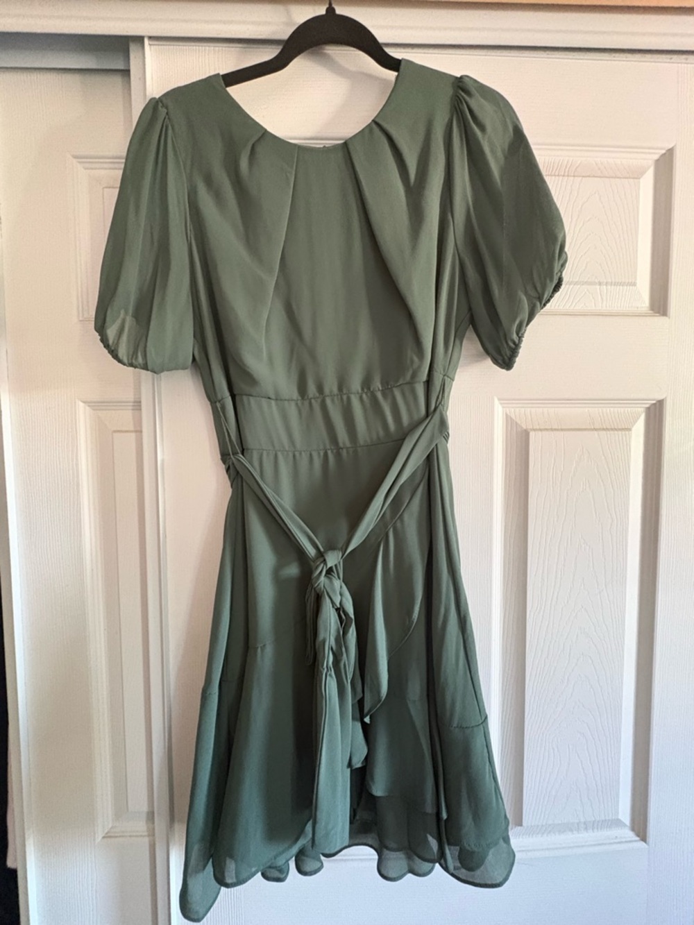 B Darlin Sage Green Tie-Back Puff Sleeve Midi Dress